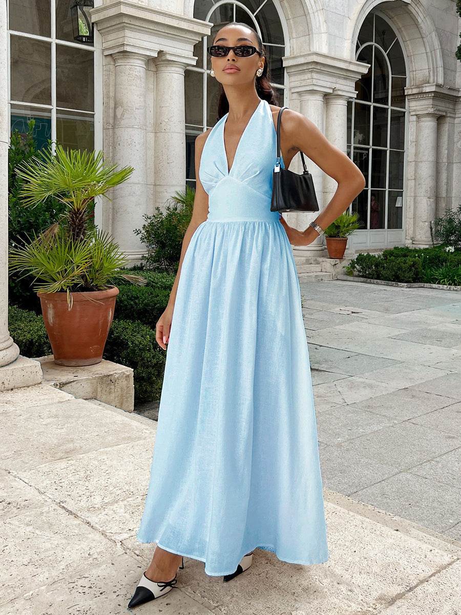 Maxikleid für Damen mit V-Ausschnitt und ärmellosem Design
