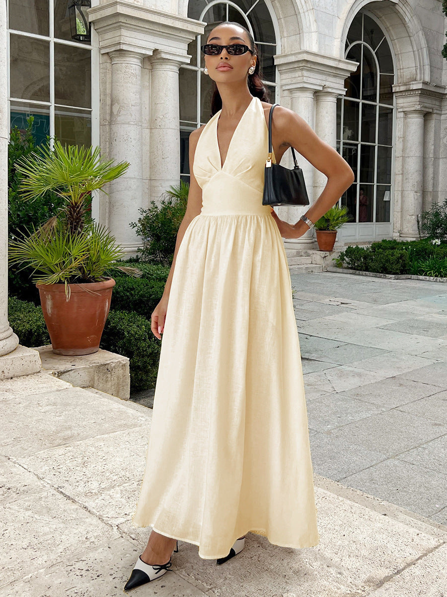 Maxikleid für Damen mit V-Ausschnitt und ärmellosem Design