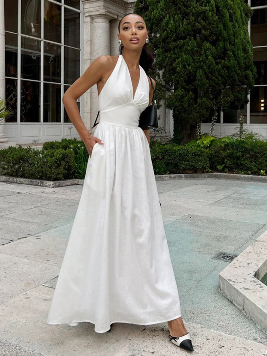 Maxikleid für Damen mit V-Ausschnitt und ärmellosem Design
