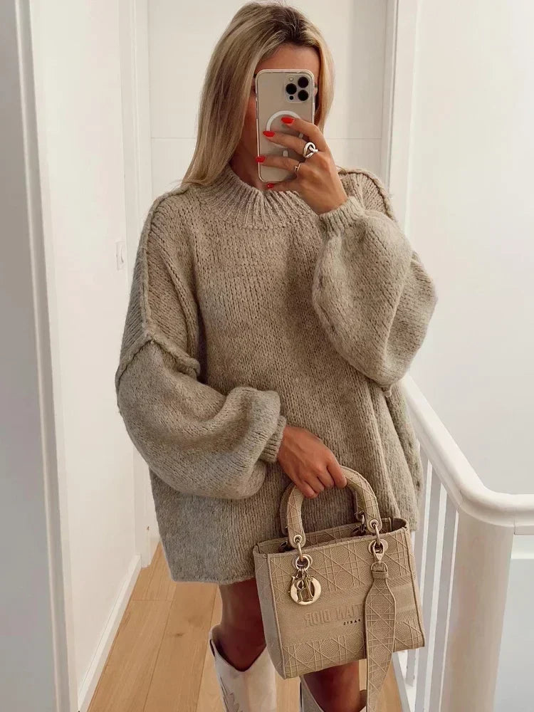 Oversize-Strickpullover für Damen – Kuscheliger Pullover mit Ballonärmeln