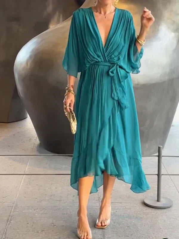 Damen V-Neck Kleid aus Seidenmusselin