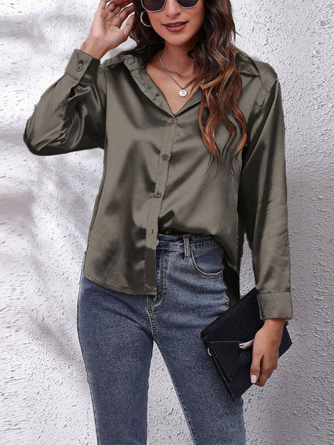 Satinbluse für Damen mit langen Ärmeln