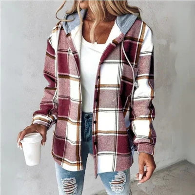 Übergroßes Shirt für Frauen mit Kapuze und Karomuster