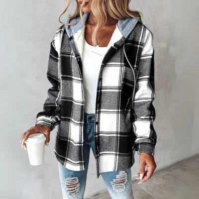 Übergroßes Shirt für Frauen mit Kapuze und Karomuster