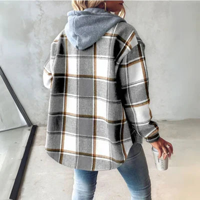 Übergroßes Shirt für Frauen mit Kapuze und Karomuster