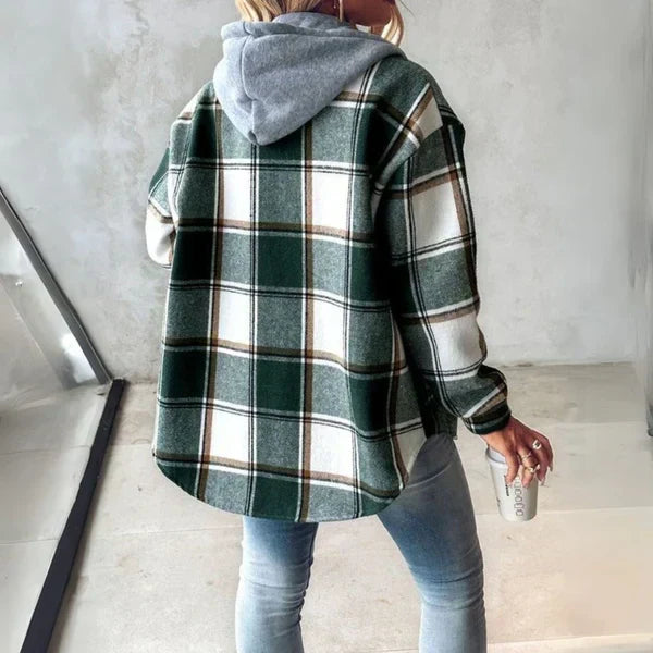 Übergroßes Shirt für Frauen mit Kapuze und Karomuster