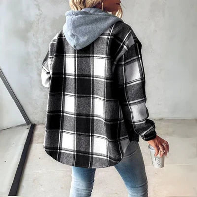 Übergroßes Shirt für Frauen mit Kapuze und Karomuster