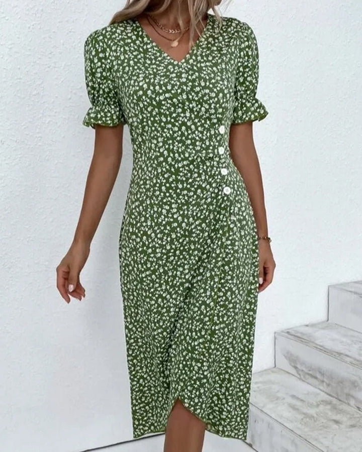 Damen Midikleid | Reguläre Passform | Florales Wickelkleid mit V-Ausschnitt | Sommer Freizeitlook