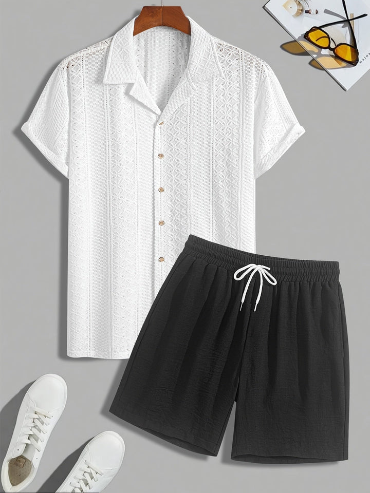 Herren Freizeit Set | Zweiteiliges Outfit mit Hemdkragen | Shorts mit Kordelzug | Moderner Sommerlook