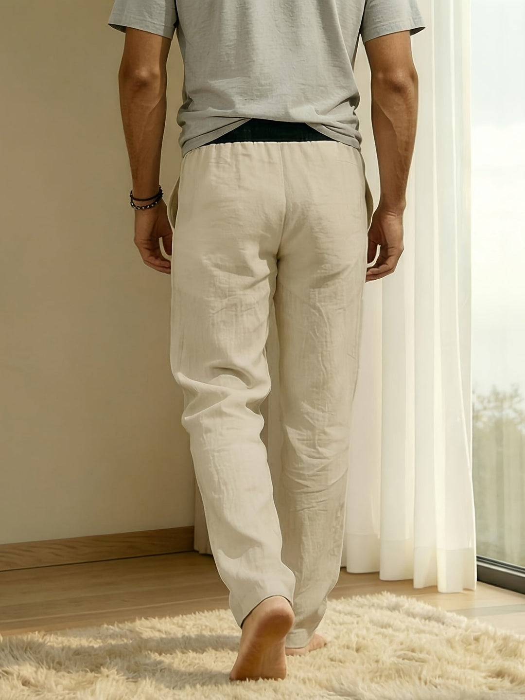 Herrenhose | Relaxed Fit Hose mit Geradem Bein | Kordelzugbund und Taschen | Lässiger Sommerstil