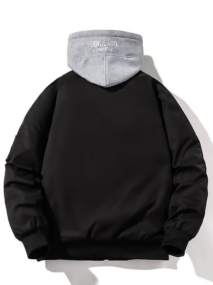 Geacă bomber pentru bărbați cu glugă | Croială confortabilă cu fermoar | Design cu glugă stratificată | Stil casual streetwear