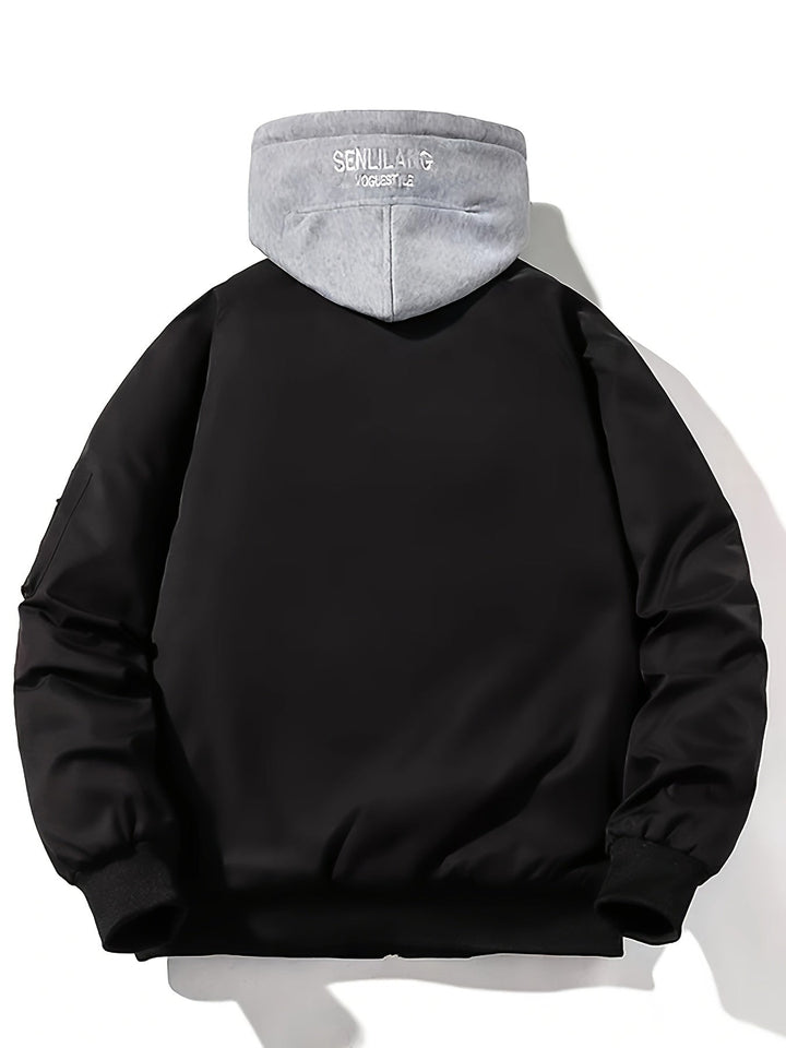 Men's Bomber Jacket with Hood | Comfortable Fit with Zipper | Layered Hood Design | Streetwear Casual Look