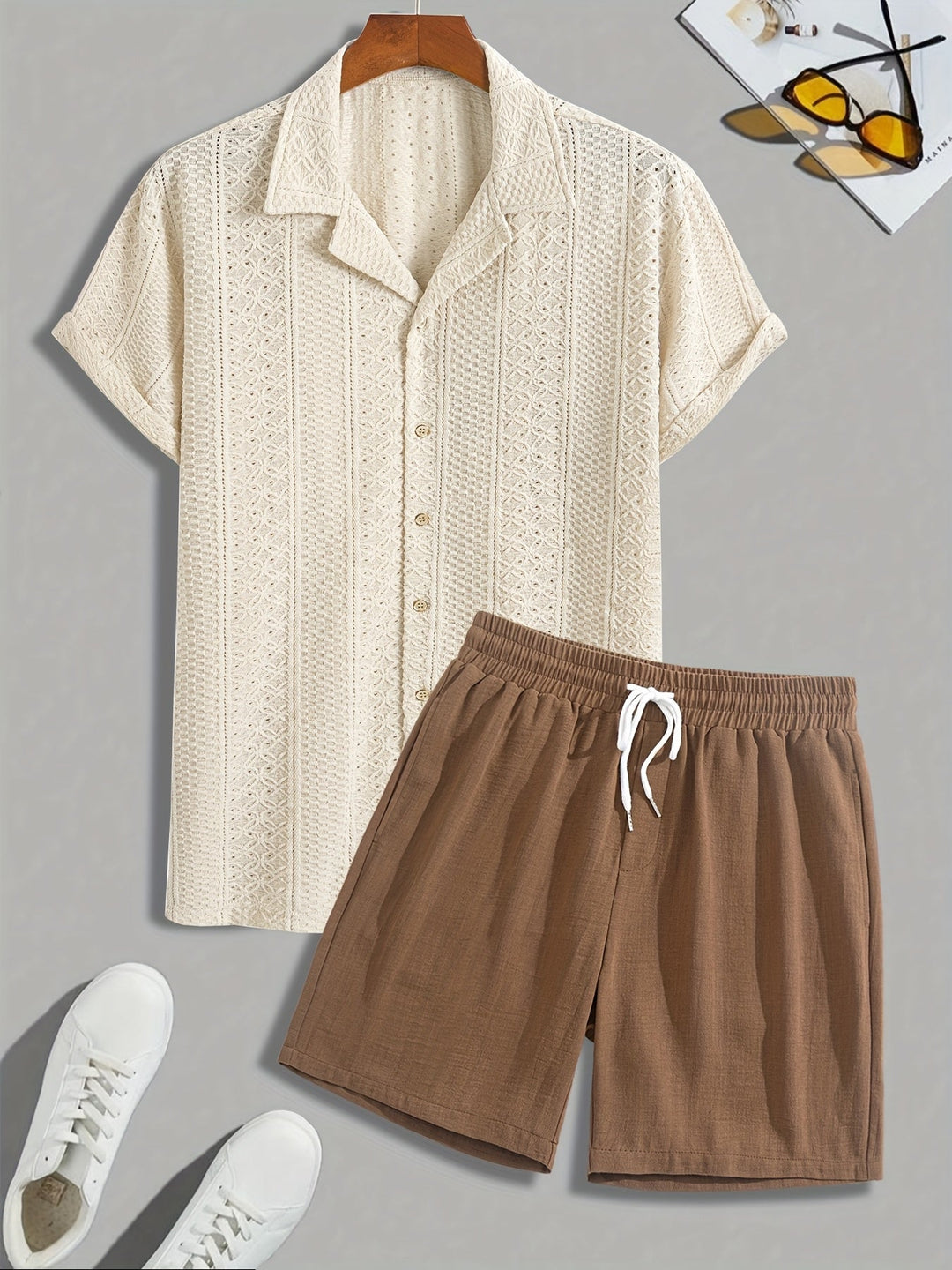 Herren Freizeit Set | Zweiteiliges Outfit mit Hemdkragen | Shorts mit Kordelzug | Moderner Sommerlook