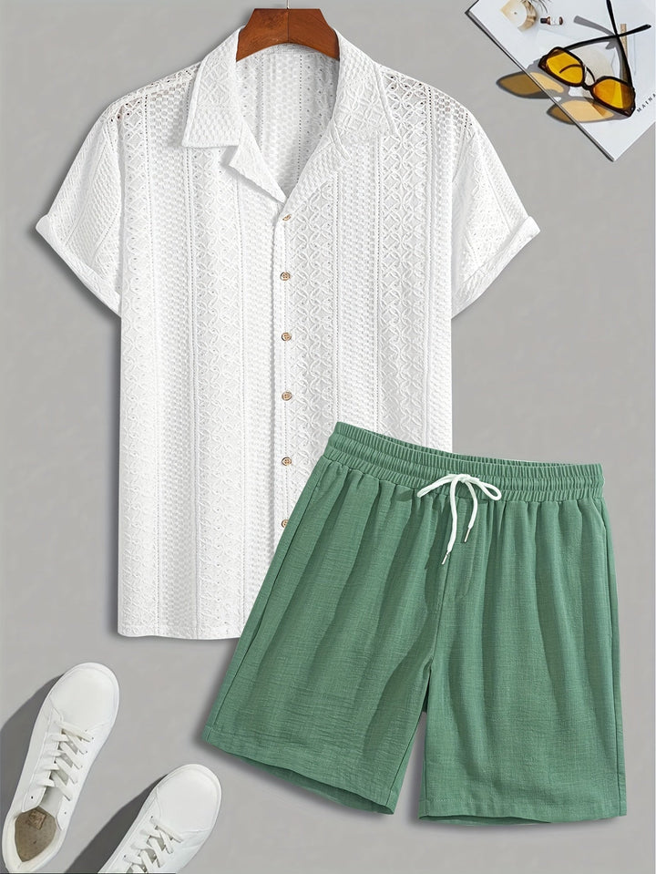 Herren Freizeit Set | Zweiteiliges Outfit mit Hemdkragen | Shorts mit Kordelzug | Moderner Sommerlook