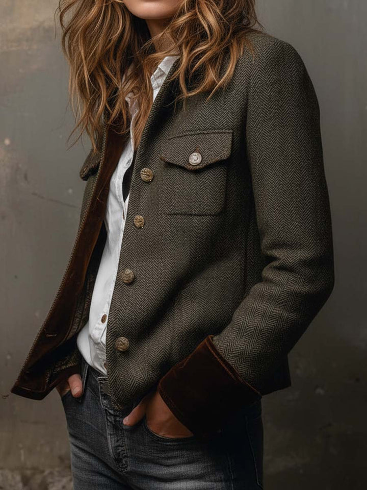Wren | Women's Vintage Herringbone Contrast Trim Blazer