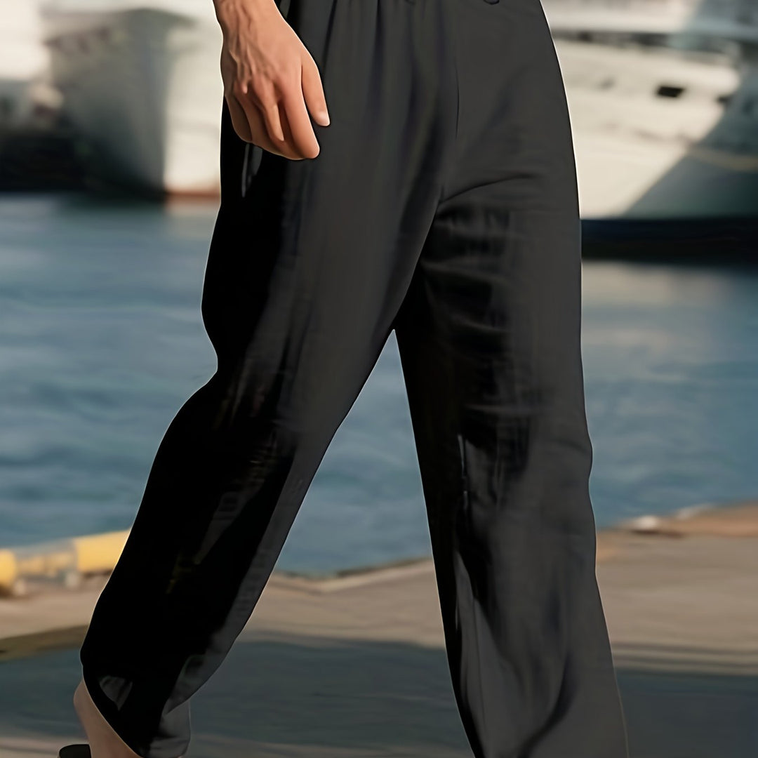 Herrenhose | Relaxed Fit Hose mit Geradem Bein | Kordelzugbund | Lässiger Sommerstil