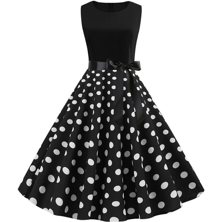 Robe sans manches ajustée et évasée pour femme | Jupe à pois