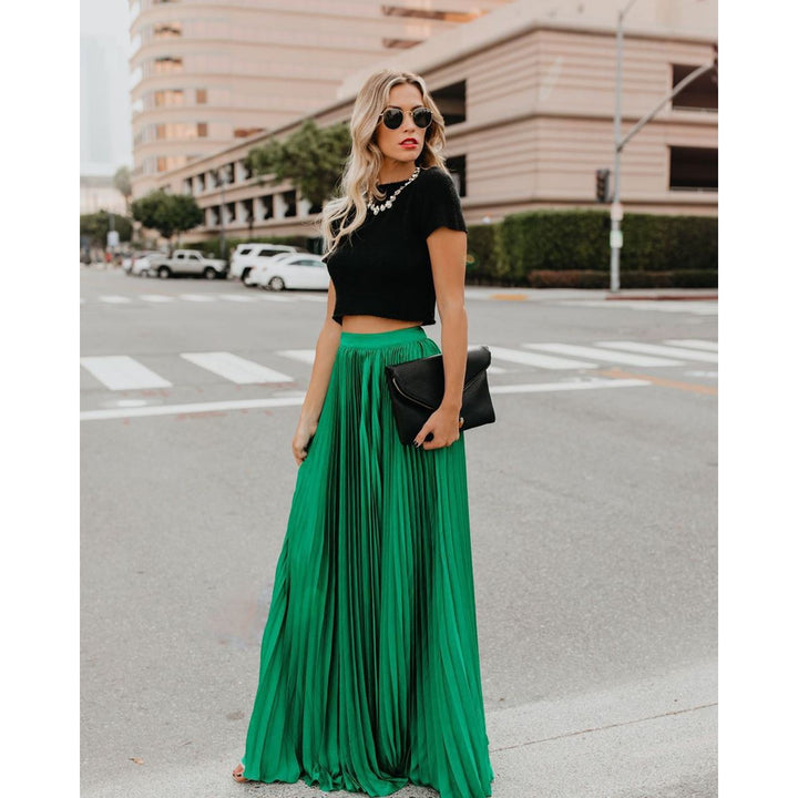 Damen Hohe Taille Maxi Rock | Weiche Falten