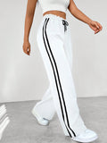 Damen High Waist Freizeithose mit Seitenstreifen und weitem Bein | Relaxed Fit