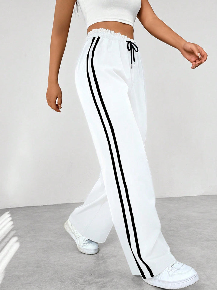 Damen High Waist Freizeithose mit Seitenstreifen und weitem Bein | Relaxed Fit