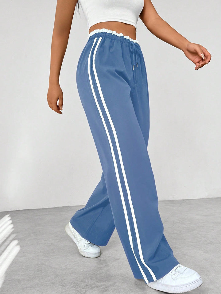 Damen High Waist Freizeithose mit Seitenstreifen und weitem Bein | Relaxed Fit