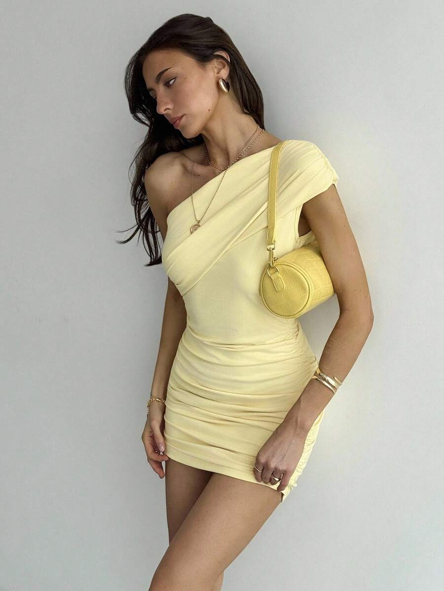 Damen Ein Schulter Ärmelloses Bodycon Kleid | Mini