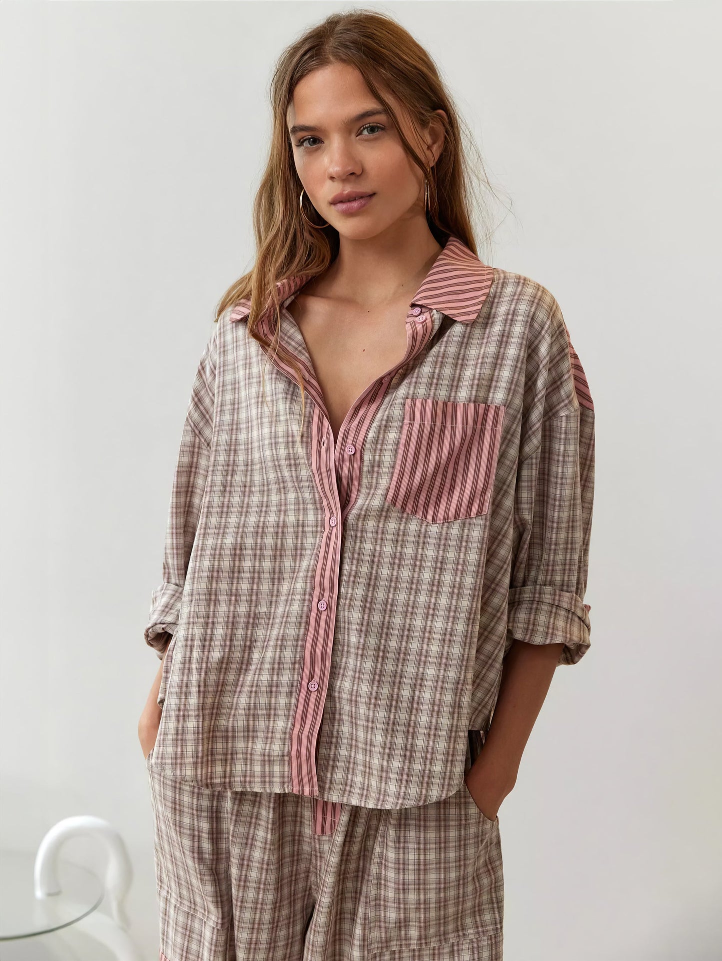 Set di abbigliamento casual da donna | Camicia a maniche lunghe e pantaloni ampi | Comfort per momenti di relax