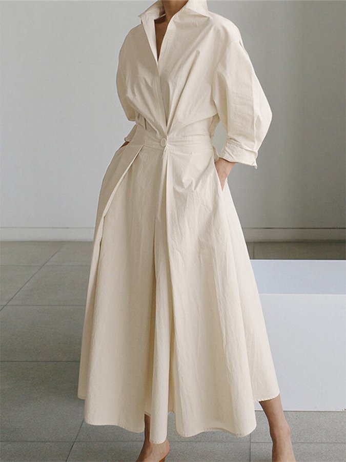 Abito camicia maxi da donna | Patta con bottoni e cintura annodata | Stile senza tempo ed elegante