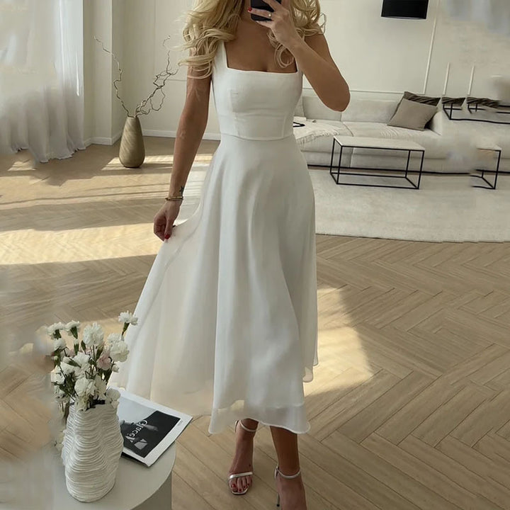 Eva | Ärmelloses Midikleid in Uni-Design