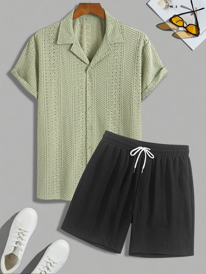 Herren Freizeit Set | Zweiteiliges Outfit mit Hemdkragen | Shorts mit Kordelzug | Moderner Sommerlook