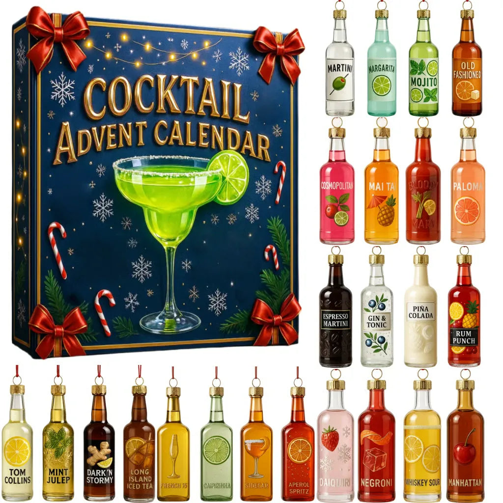 24-tägiger Cocktail-Adventskalender – Ein Set mit Mini-Drinks für die Feiertage, ein Geschenk für Erwachsene
