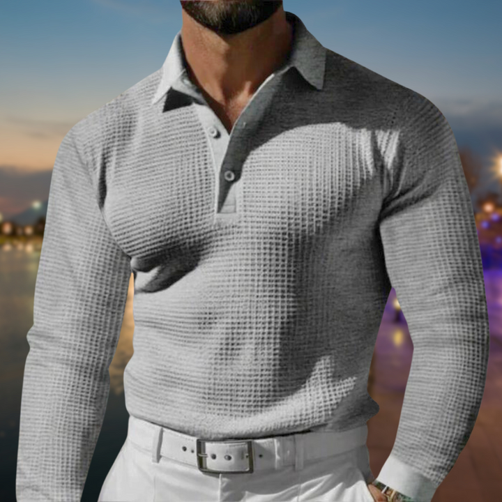 Pull polo homme à manches longues et col | Texturé