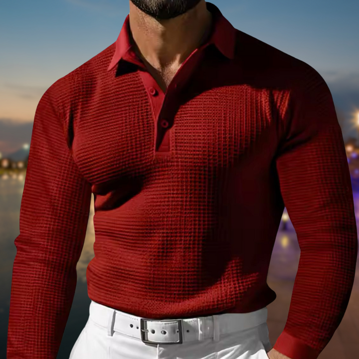 Pull polo homme à manches longues et col | Texturé