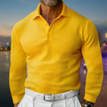 Herren Langarm Polo Pullover mit Kragen Strukturmuster | Strukturiert