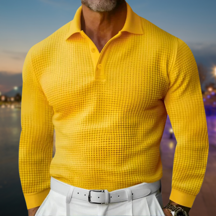 Pull polo homme à manches longues et col | Texturé
