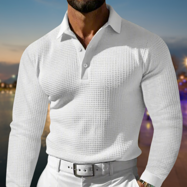Pull polo homme à manches longues et col | Texturé