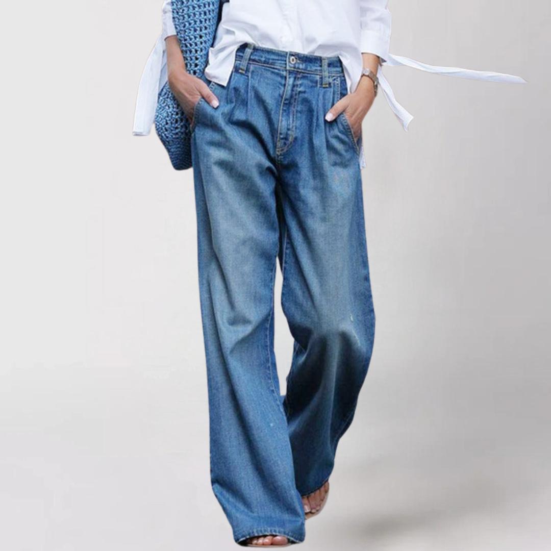 Damen Baggy Passform Hose mit Hohem Bund | Volle Länge