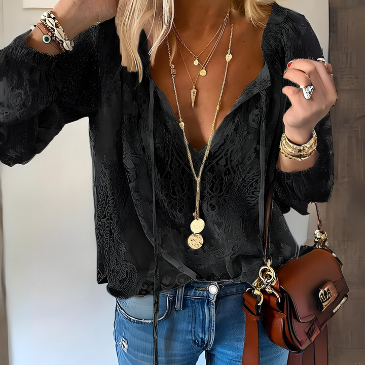 Damen Bluse | Lockere Passform | Bluse mit Spitzenoptik | Boho Freizeitlook