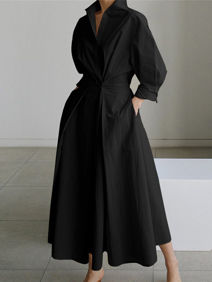 Abito camicia maxi da donna | Patta con bottoni e cintura annodata | Stile senza tempo ed elegante