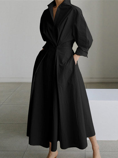 Abito camicia maxi da donna | Patta con bottoni e cintura annodata | Stile senza tempo ed elegante