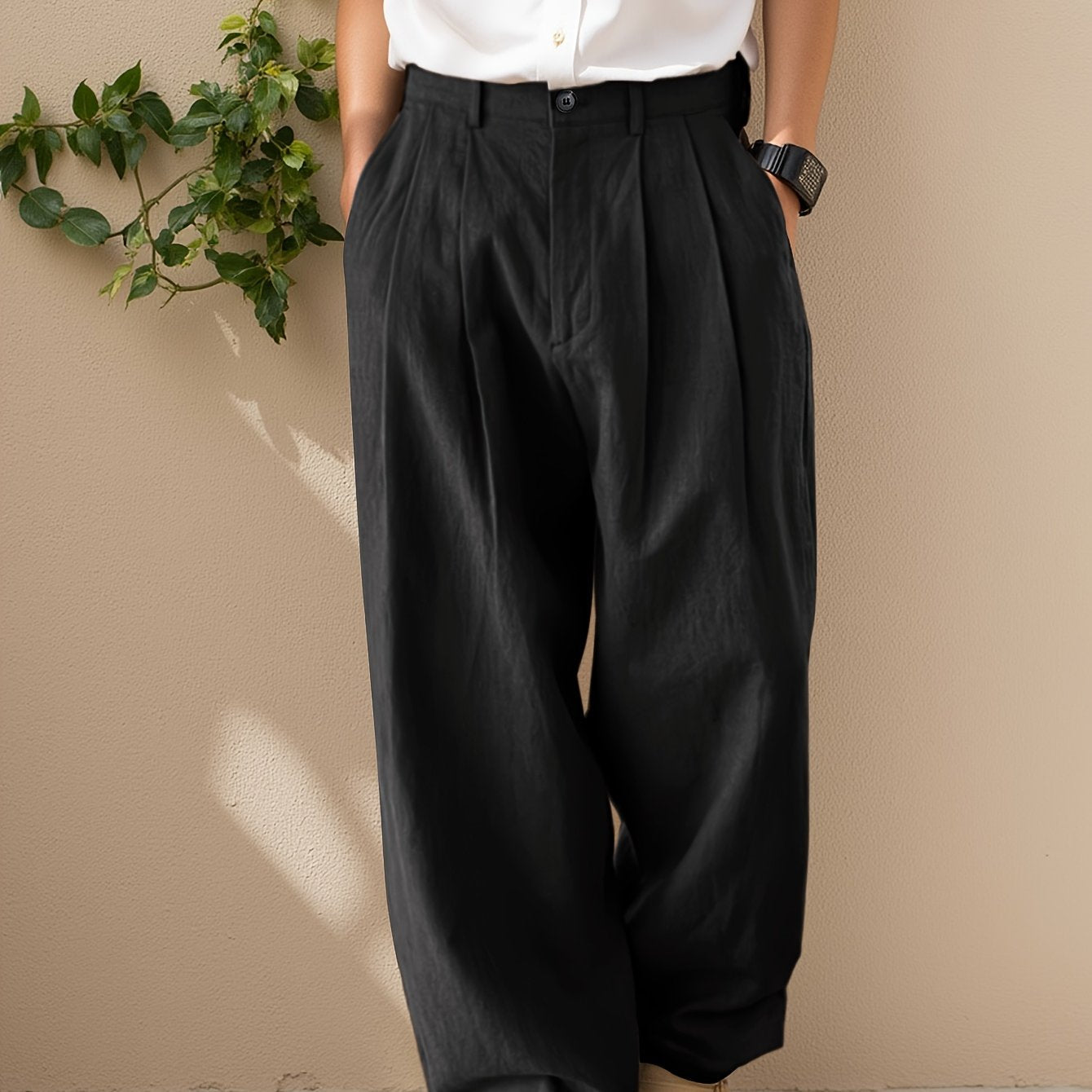 Herren Freizeithose | Hose mit Hoher Taille und Weitem Bein | Faltendetail | Moderner Relaxed-Look