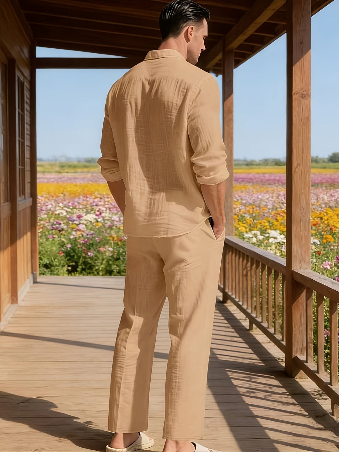 Herren Zweiteiler | Langarmhemd mit Kordelzughose | Bequeme Passform | Resort-Look