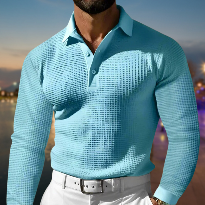 Pull polo homme à manches longues et col | Texturé