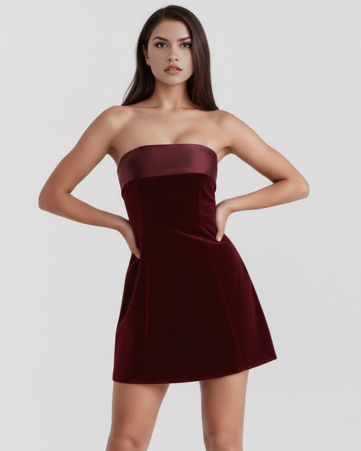 Damen Trägerloses Minikleid Mit Ausgestelltem Rock | Ausgestellt