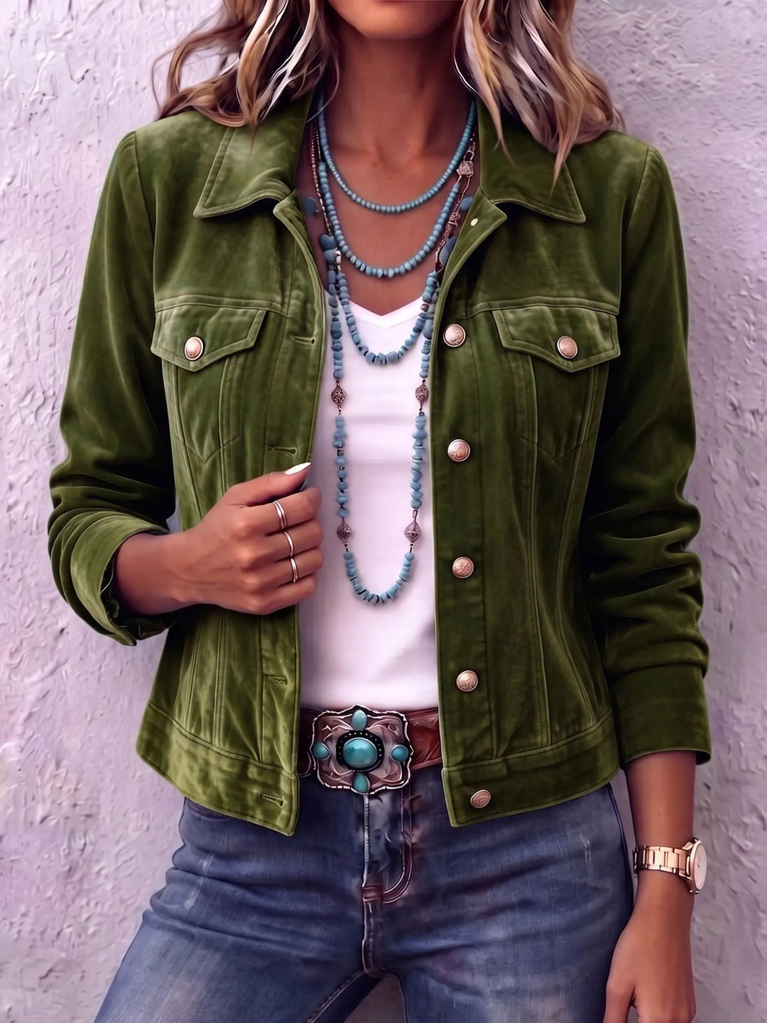 Elena | Women's Relaxed Fit Vintage Wash Button Jacket