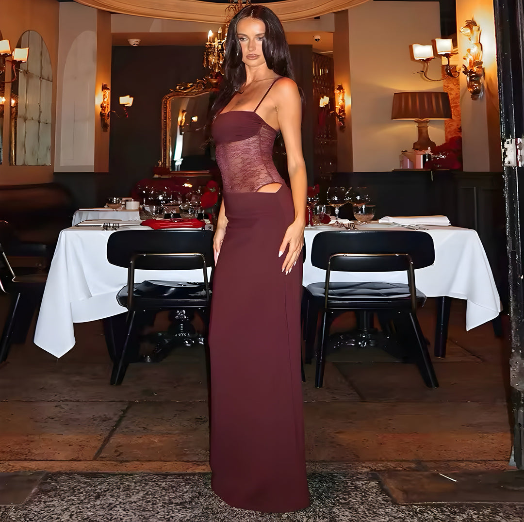 Damen Trägerloses Spitzen Einsatz Maxi Kleid | Figurbetontes Strand Abendkleid