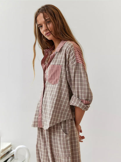 Set di abbigliamento casual da donna | Camicia a maniche lunghe e pantaloni ampi | Comfort per momenti di relax