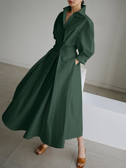 Abito camicia maxi da donna | Patta con bottoni e cintura annodata | Stile senza tempo ed elegante