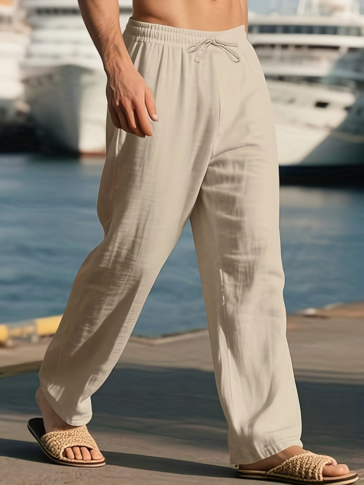 Herrenhose | Relaxed Fit Hose mit Geradem Bein | Kordelzugbund | Lässiger Sommerstil