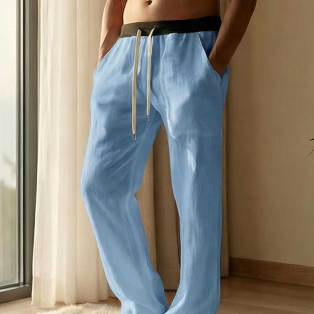 Herrenhose | Relaxed Fit Hose mit Geradem Bein | Kordelzugbund und Taschen | Lässiger Sommerstil